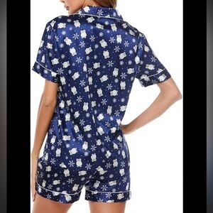 SWOMOG women's silk satin pajama set shown features a short-sleeve button-down